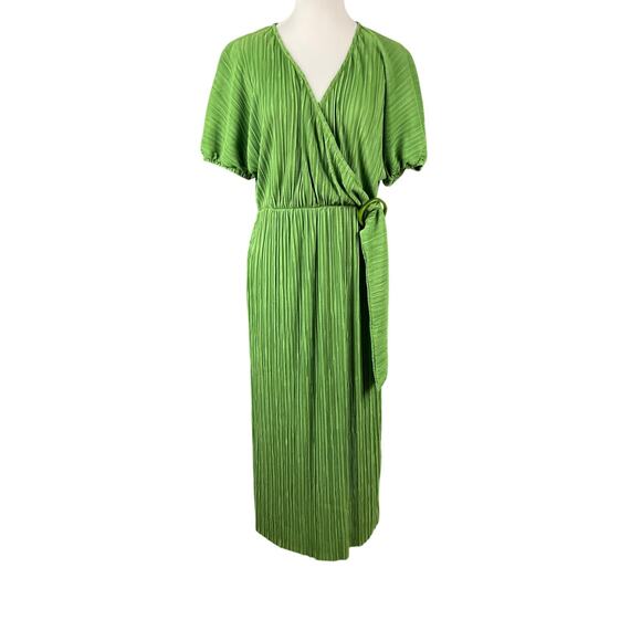 ASOS Wrap Midi Dress Lime Green Crinkle Broomstick Stretch sz 8 NWT NEW Goblin - Picture 1 of 13